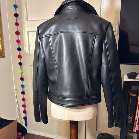 Black Vegan Leather moto Jacket with silver hardware - Picture 4 of 9